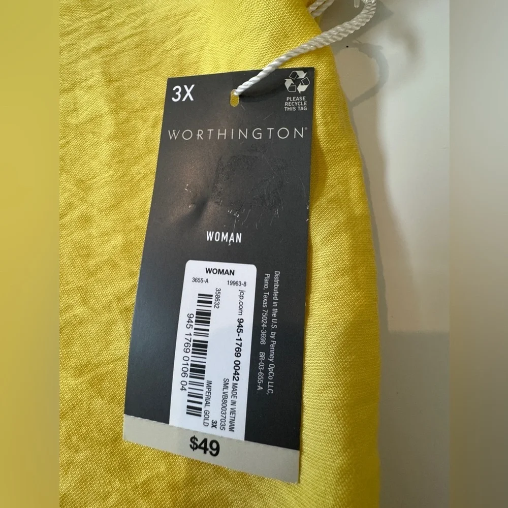 NWT Worthington Sunny Yellow Blouse
